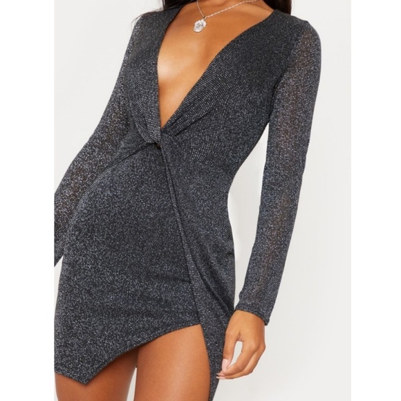 PRETTY LITTLE THING Sparkly Plunge Dress Size 12 - Picture 3 of 8
